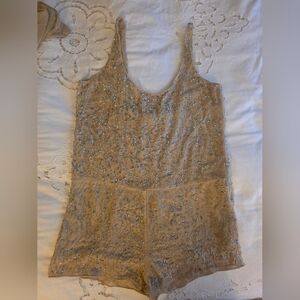 Zara Embellished Sequin Romper – Nude / Champagne Tone